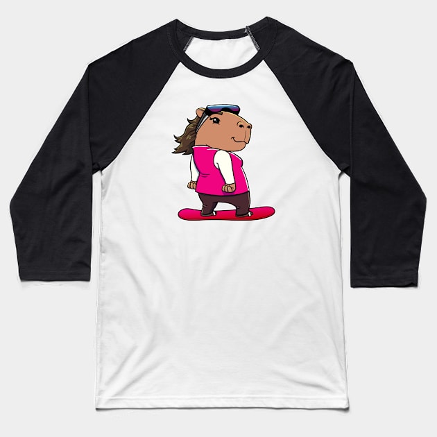 Capybara Snowboarder Girl Snowboarding Baseball T-Shirt by capydays